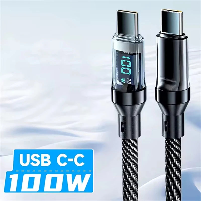 120W A-C and C-C Phone Super Fast Charging Cable with LED display screen, Xiaomi, iPhone, Samsung compatible
