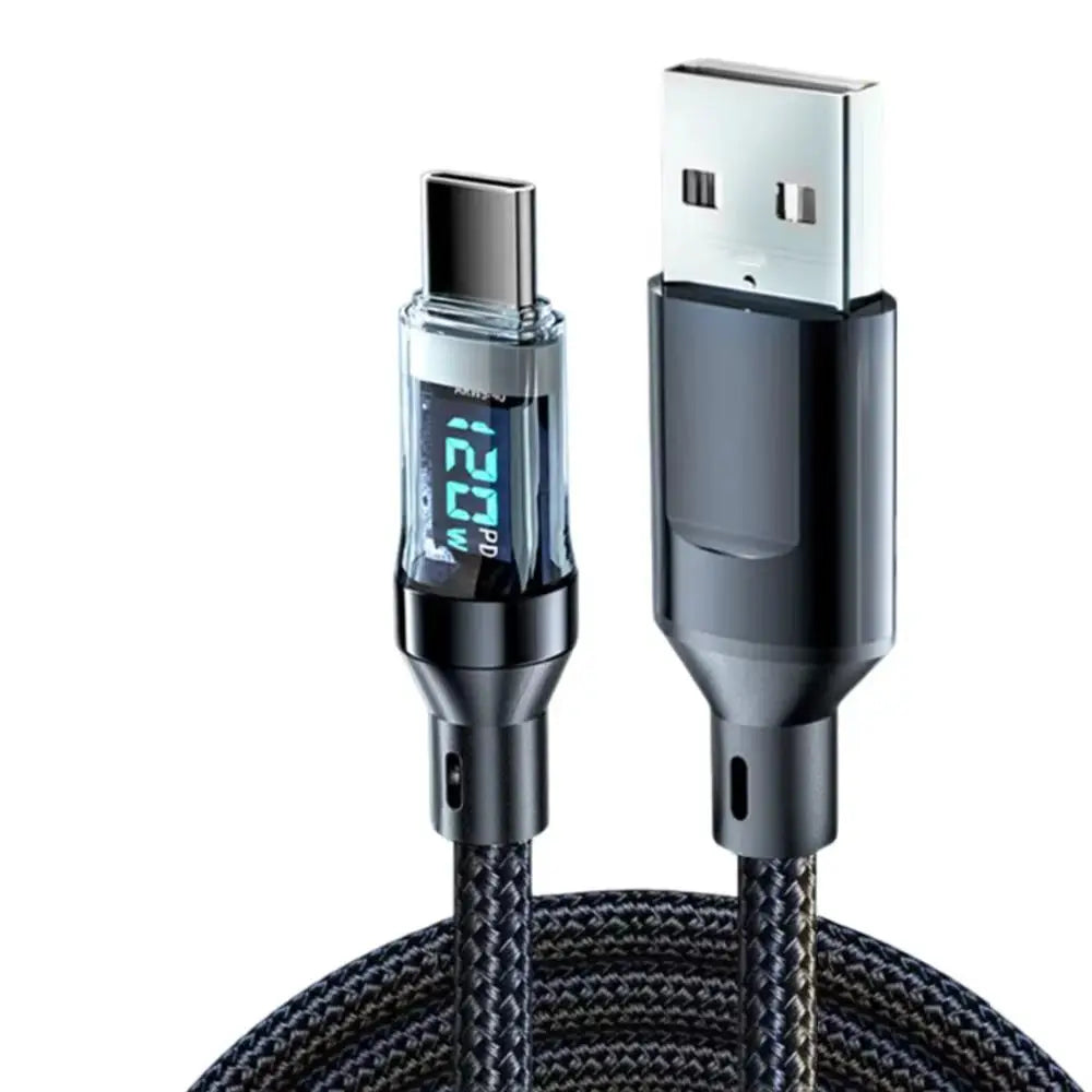 120W A-C and C-C Phone Super Fast Charging Cable with LED display screen, Xiaomi, iPhone, Samsung compatible